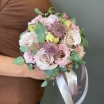 Букет невесты с нежной розой «Розовая пудра»