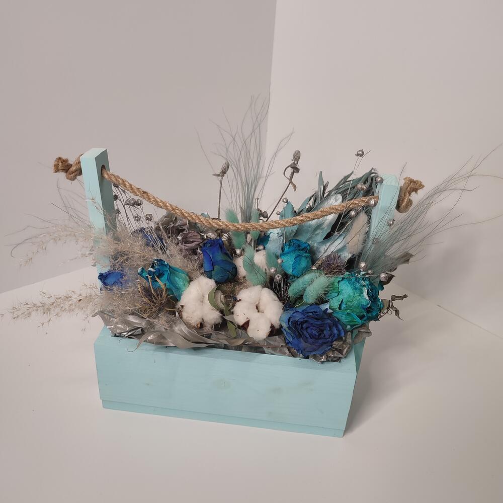 Ящик с сухоцветами(розами, хлопком, протеей, лагурусом)