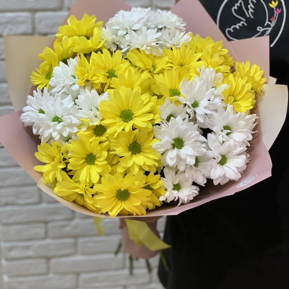 Букет из ромашковой хризантемы Желто-Белый