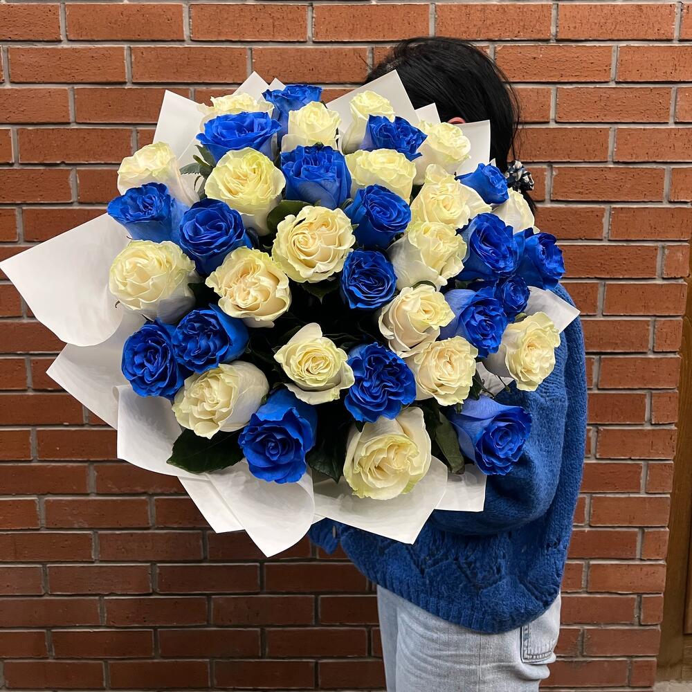 blue and white roses